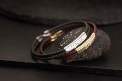 Bombeli Baget Düz Deri Bileklik | 925 Gümüş