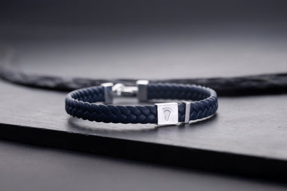 Gümüş Bagetli Presli Örgü Deri Bileklik | 925 Gümüş