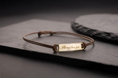 Dikdörtgen Baget Gold Kaplama Kahverengi İnce Örgülü Deri Bileklik | 925 Gümüş