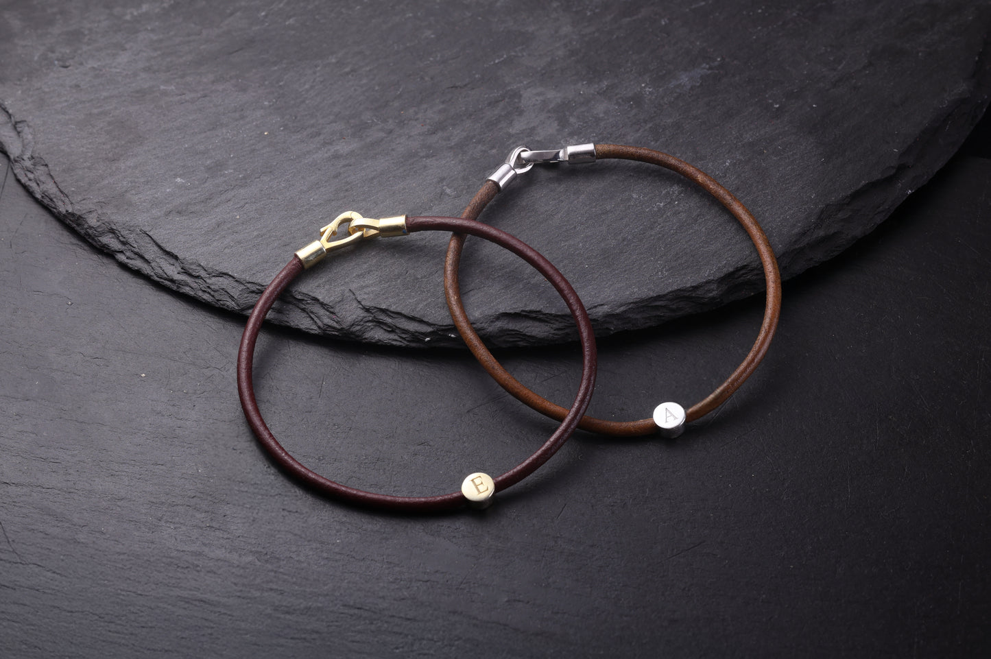 Tek Harfli Düz Deri Bileklik | 925 Gümüş