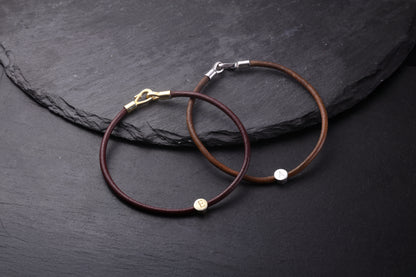 Tek Harfli Düz Deri Bileklik | 925 Gümüş