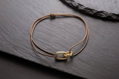 Zincir Halkalı Kahverengi İnce Örgülü Deri Bileklik | 925 Gümüş