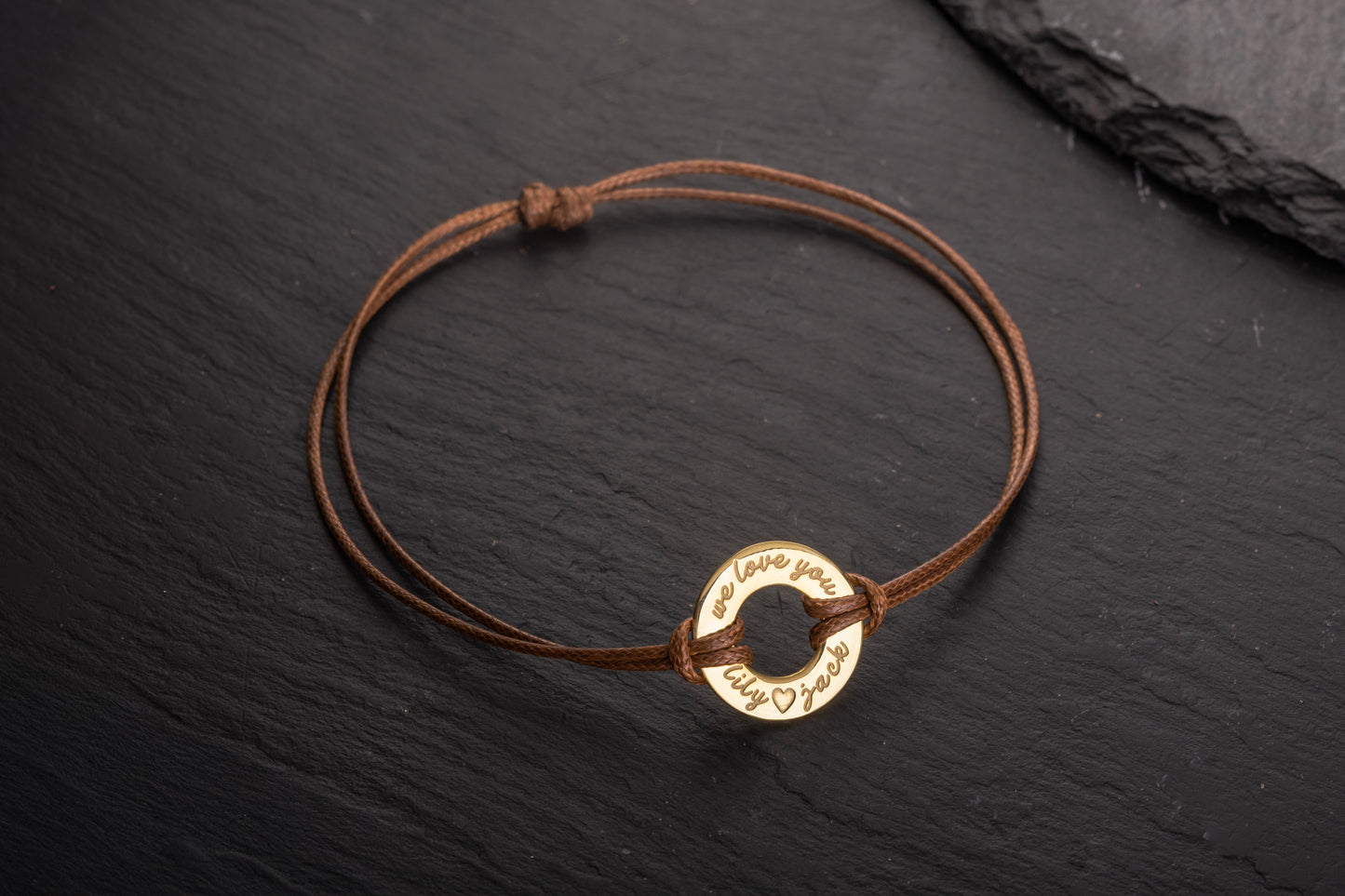 Gold Kaplama Halkalı Kahverengi İnce Örgülü Deri Bileklik | 925 Gümüş