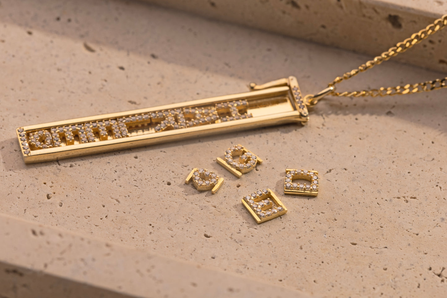 Taşlı Harf Baget Kolye | 925 Gümüş