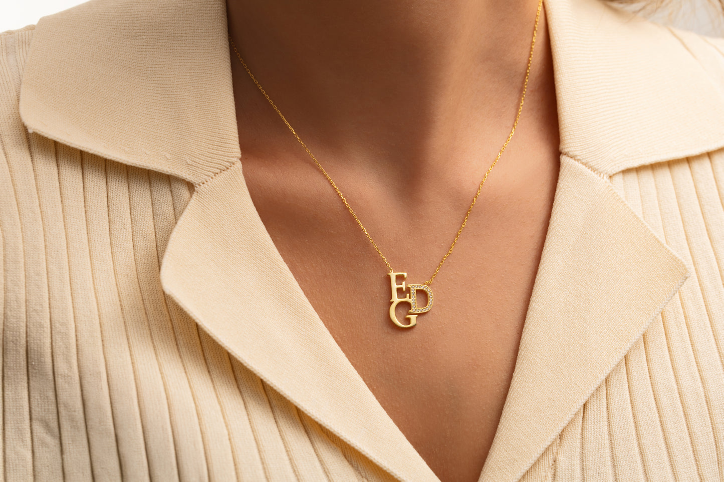 Tek Harf Taşlı Harfli Kolye | 925 Gümüş