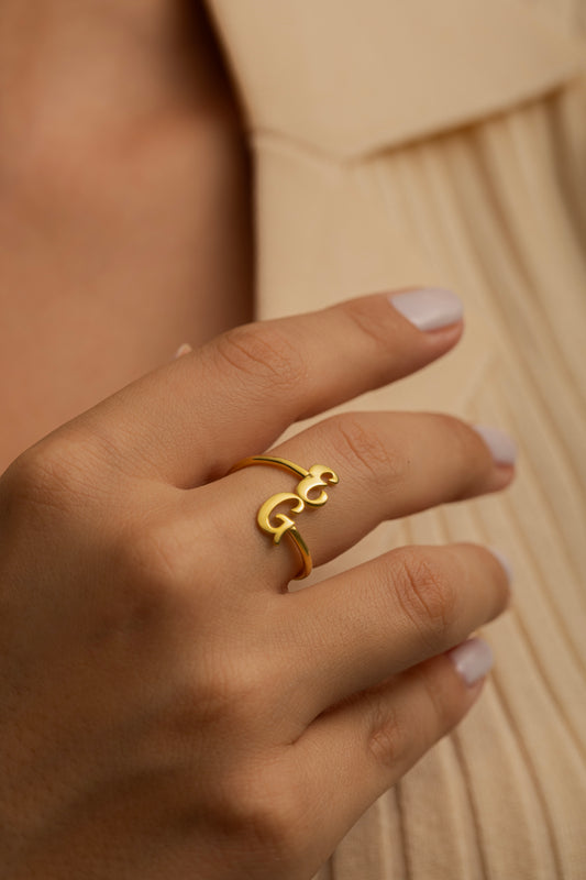 İki Harfli Döküm El Yazısı Ayarlanabilir Yüzük | 925 Gümüş