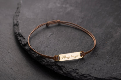 Dikdörtgen Baget Gold Kaplama Kahverengi İnce Örgülü Deri Bileklik | 925 Gümüş