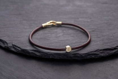 Tek Harfli Düz Deri Bileklik | 925 Gümüş