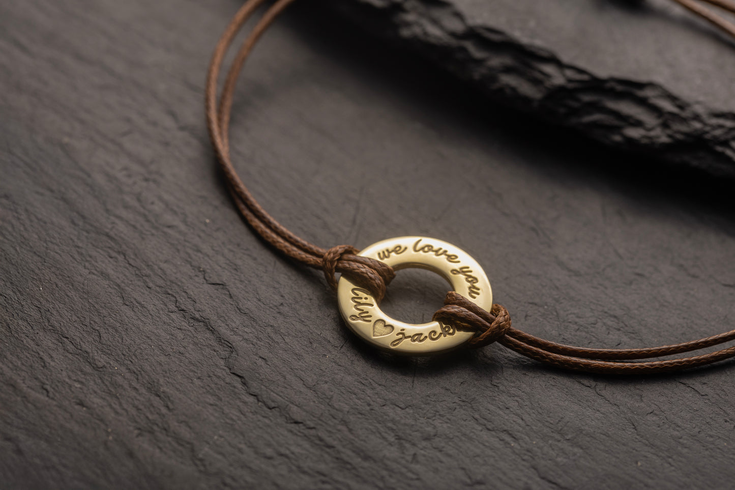 Gold Kaplama Halkalı Kahverengi İnce Örgülü Deri Bileklik | 925 Gümüş