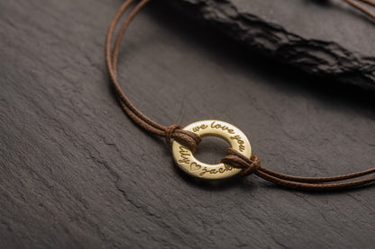 Gold Kaplama Halkalı Kahverengi İnce Örgülü Deri Bileklik | 925 Gümüş