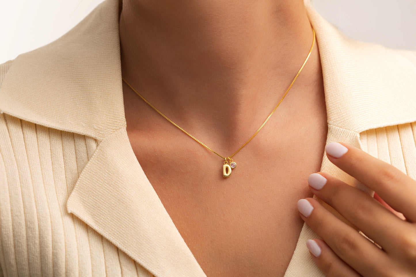 Doğum Taşlı Balon Harf Kolye | 925 Gümüş