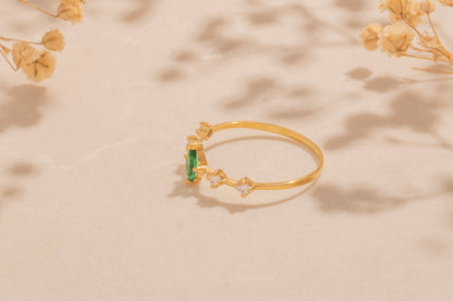 Zirkon Taşlı Minimal Mekik Yüzük | 14 Ayar Altın