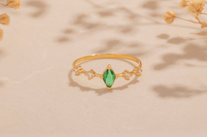 Zirkon Taşlı Minimal Mekik Yüzük | 14 Ayar Altın