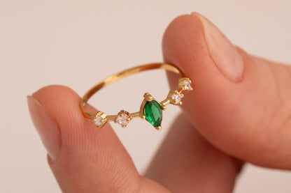 Zirkon Taşlı Minimal Mekik Yüzük | 14 Ayar Altın