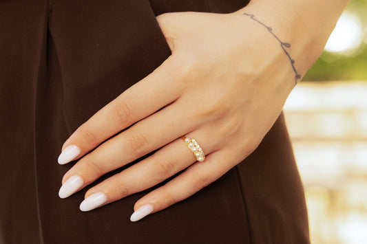 İnci Taşlı Tasarım Yüzük | 925 Gümüş