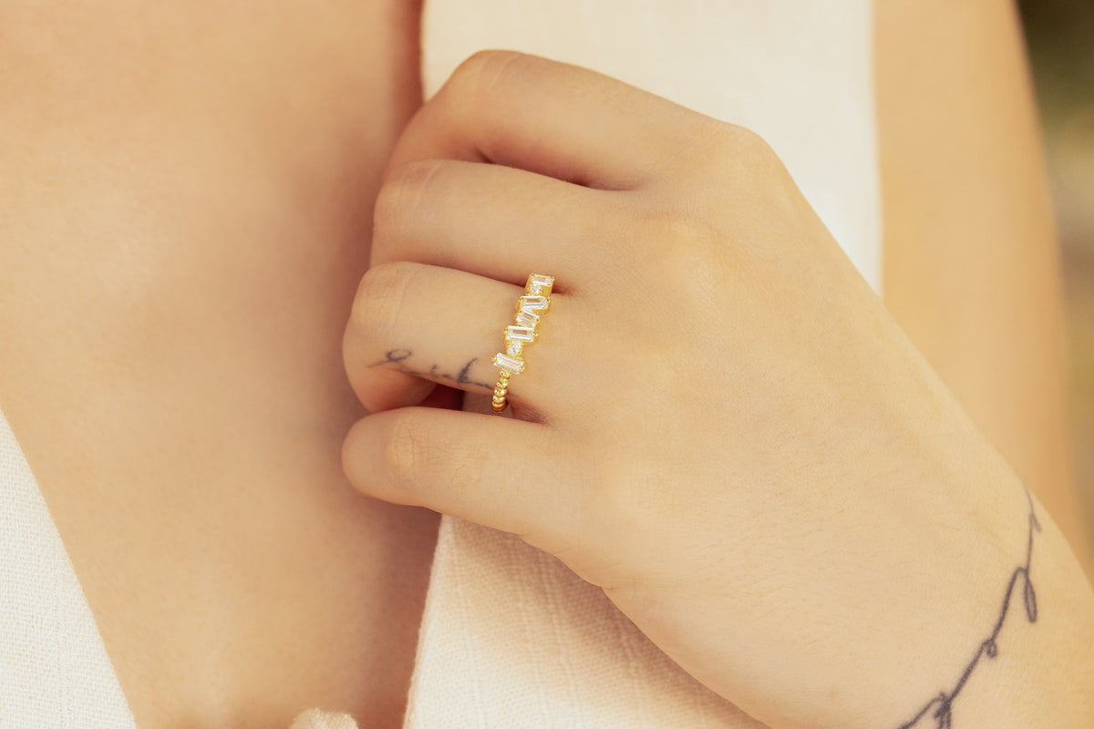 Asimetrik Baget Taşlı Yüzük | 925 Gümüş