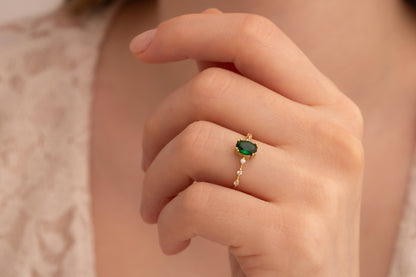 Zirkon Taşlı Oval Yüzük | 14 Ayar Altın