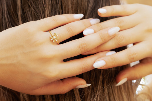 Zirkon Taşlı Çiçek Figürlü Yüzük | 925 Gümüş