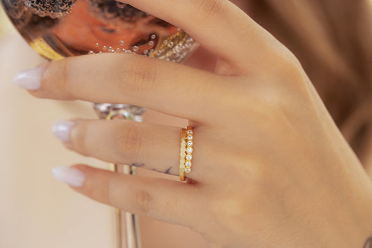 Zirkon Taşlı İki Sıralı Yüzük Yüzük | 925 Gümüş