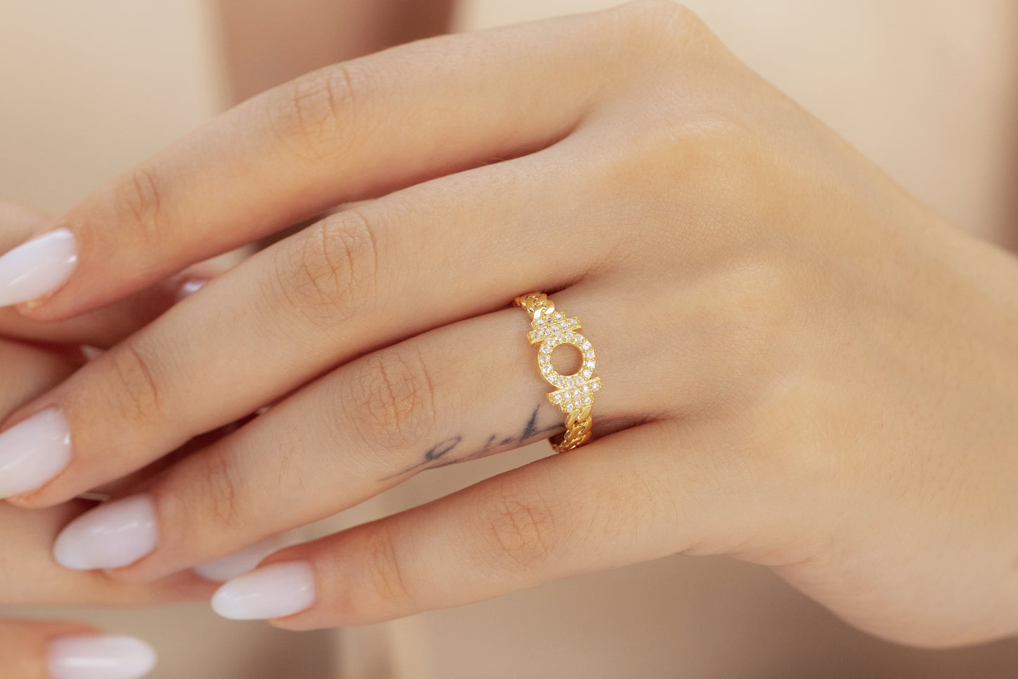 Zirkon Taşlı Zincir Desenli Yüzük | 925 Gümüş