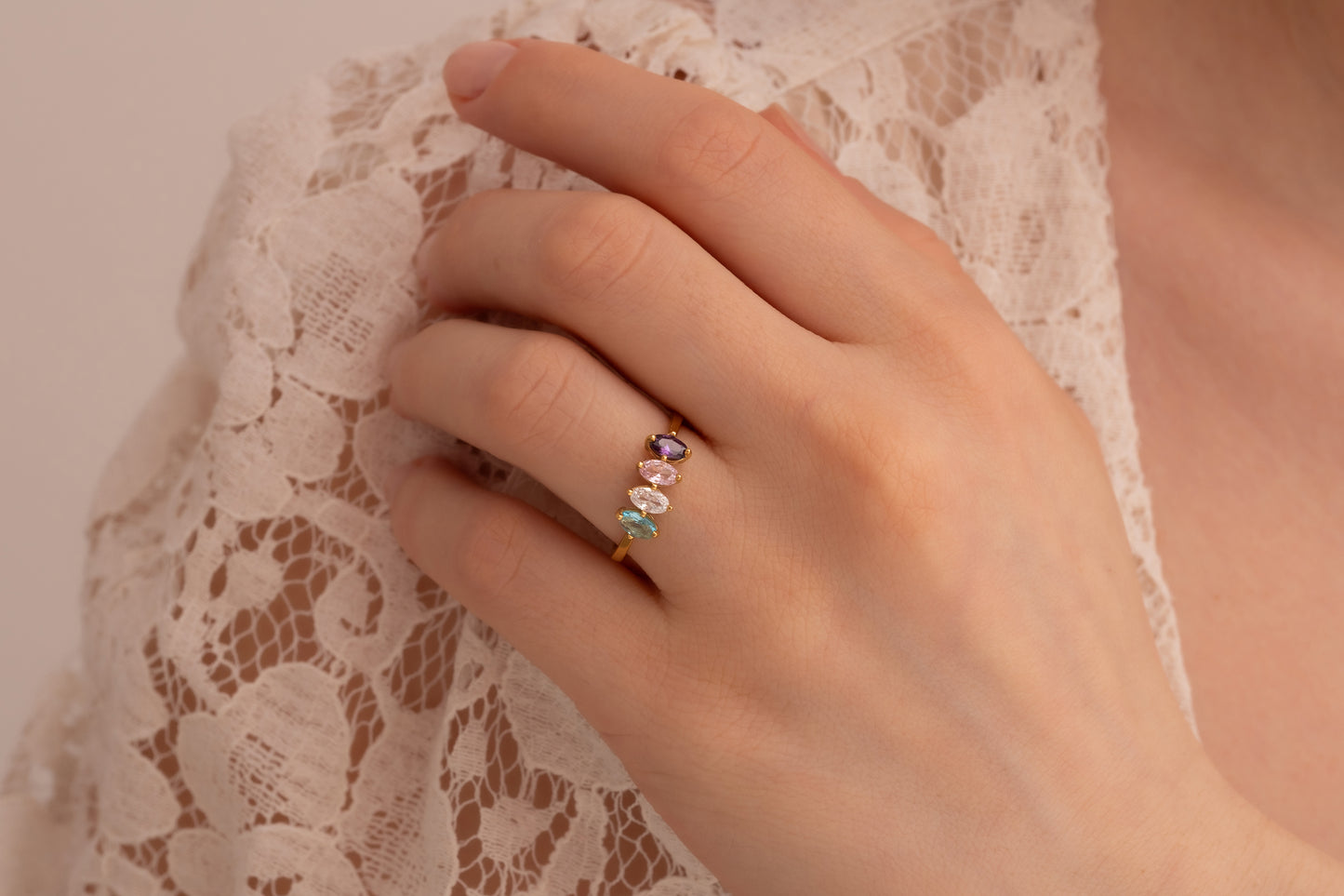 Doğum Taşlı Minimal Yüzük | 14 Ayar Altın