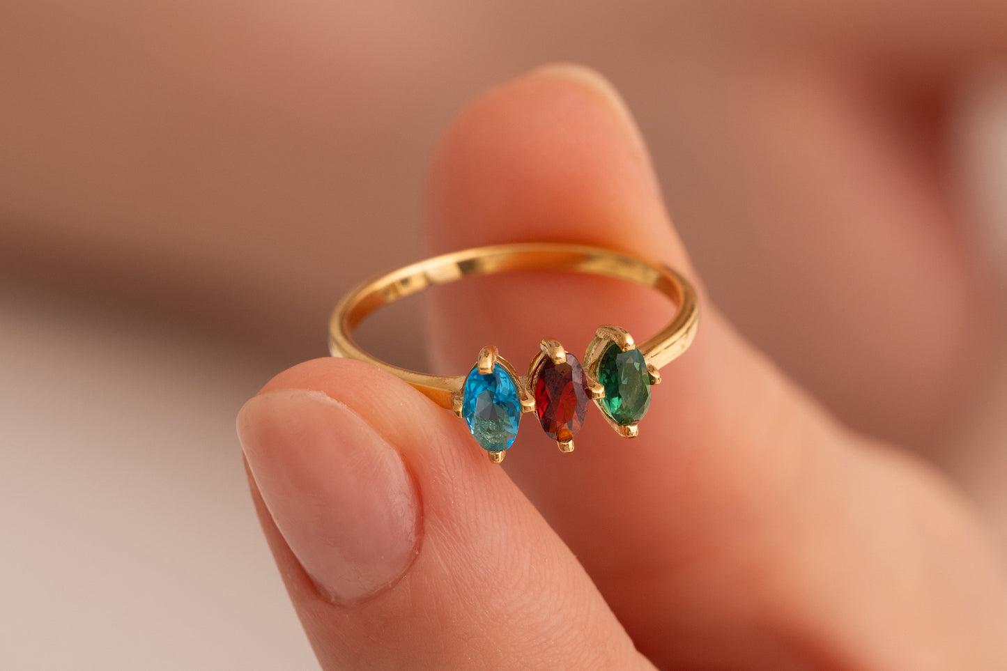 Doğum Taşlı Minimal Yüzük | 14 Ayar Altın