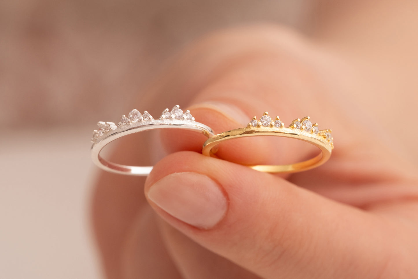 Zirkon Taşlı Üç Taçlı Yüzük | 14 Ayar Altın