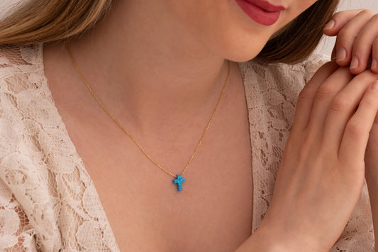 Opal Haç Kolye Kolye | 14 Ayar Altın