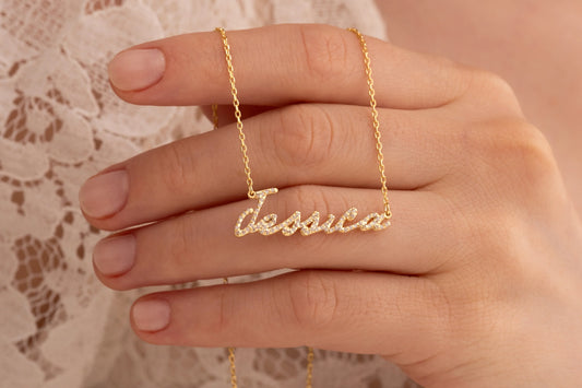 Taşlı İsim Kolye | 14 Ayar Altın