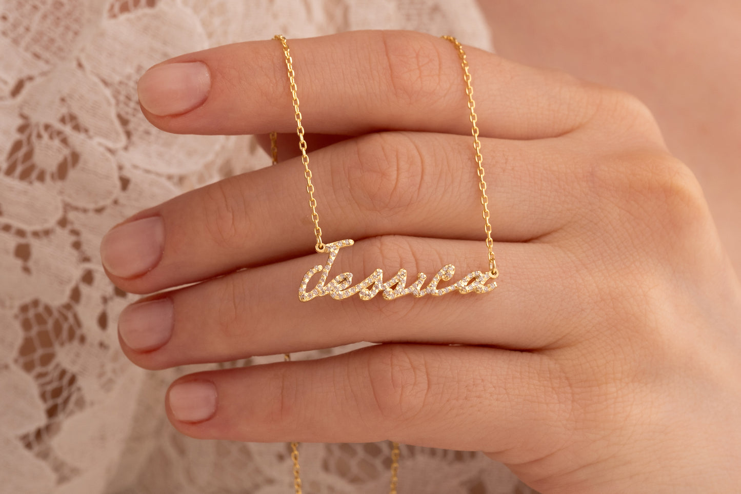Taşlı İsim Kolye | 14 Ayar Altın