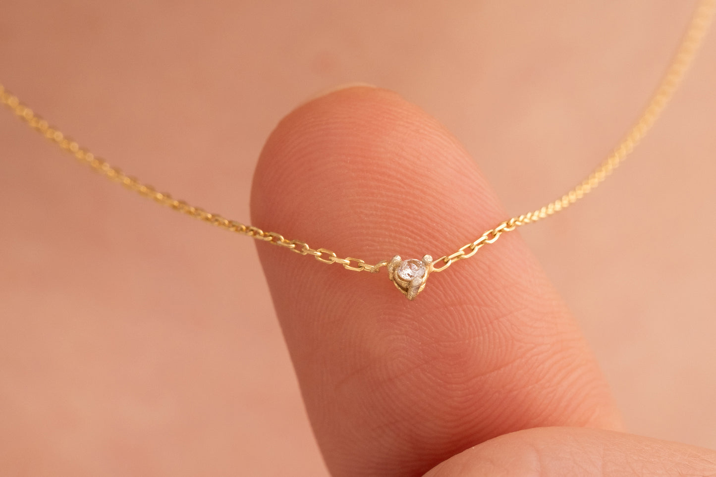 Üç Tırnaklı Tek Taş Kolye | 14 Ayar Altın