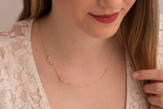 İki Harfli Taşlı Köprücük Kolye | 14 Ayar Altın