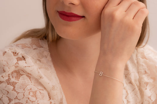 Taşlı Harf Bileklik | 925 Gümüş