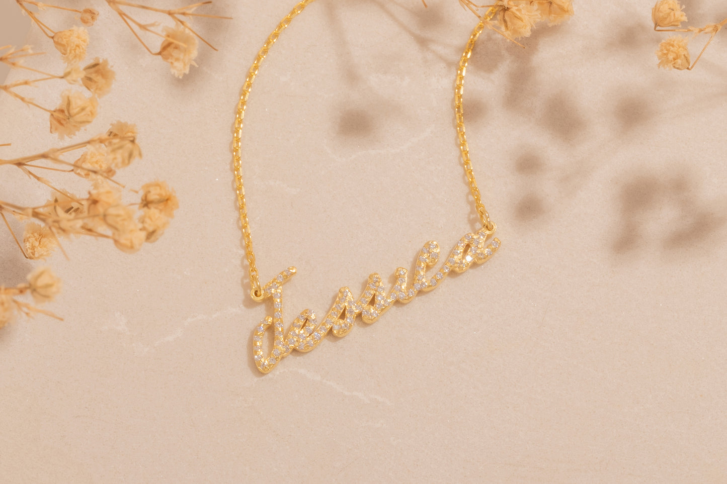 Taşlı İsim Kolye | 14 Ayar Altın