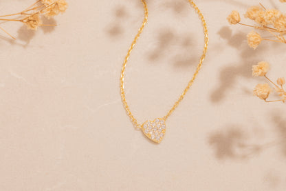 Taşlı Kalp Kolye | 14 Ayar Altın