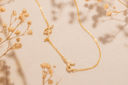 İki Harfli Taşlı Köprücük Kolye | 14 Ayar Altın