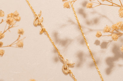 İki Harfli Taşlı Köprücük Kolye | 14 Ayar Altın