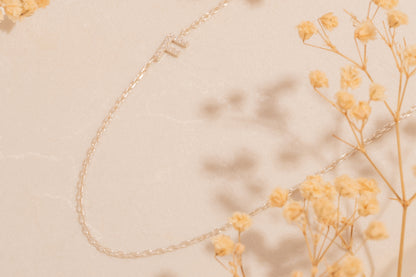 Tek Harfli Taşlı Köprücük Kolye | 14 Ayar Altın