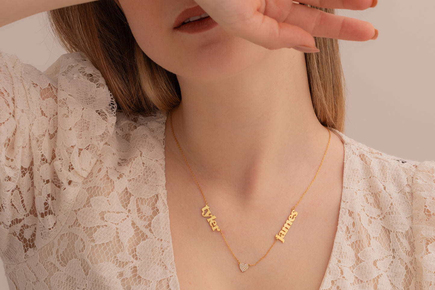 İki İsimli Kalpli Kolye | 14 Ayar Altın