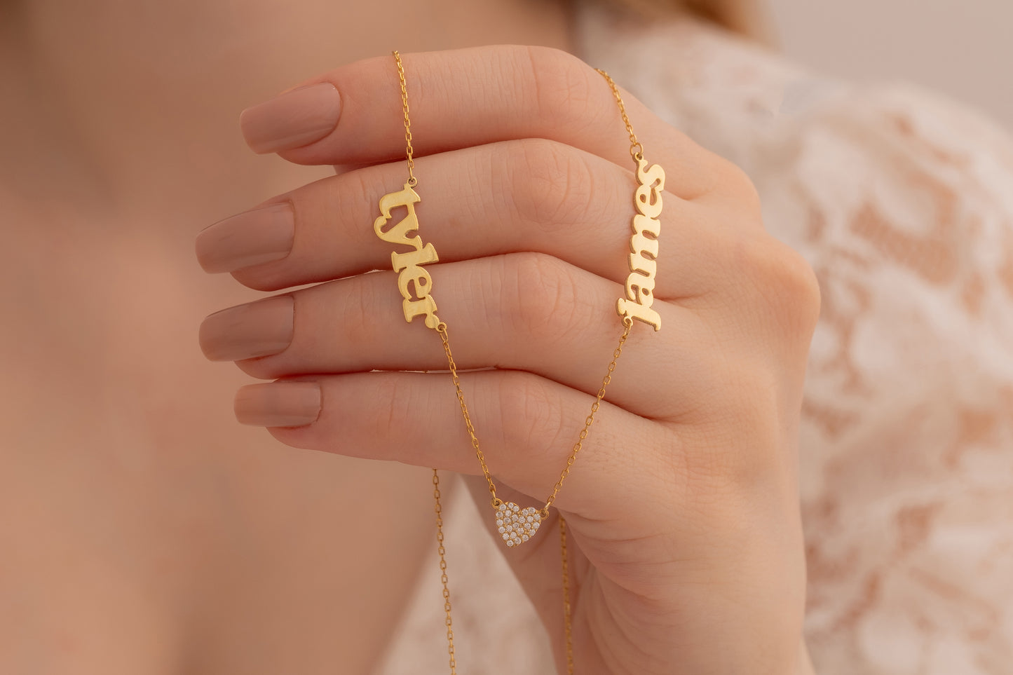 İki İsimli Kalpli Kolye | 14 Ayar Altın