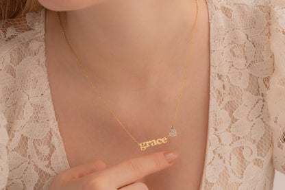 Taşlı Kalp ve İsim Kolye | 925 Gümüş