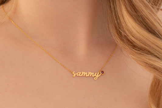 Doğum Taşlı İsim Kolye | 14 Ayar Altın