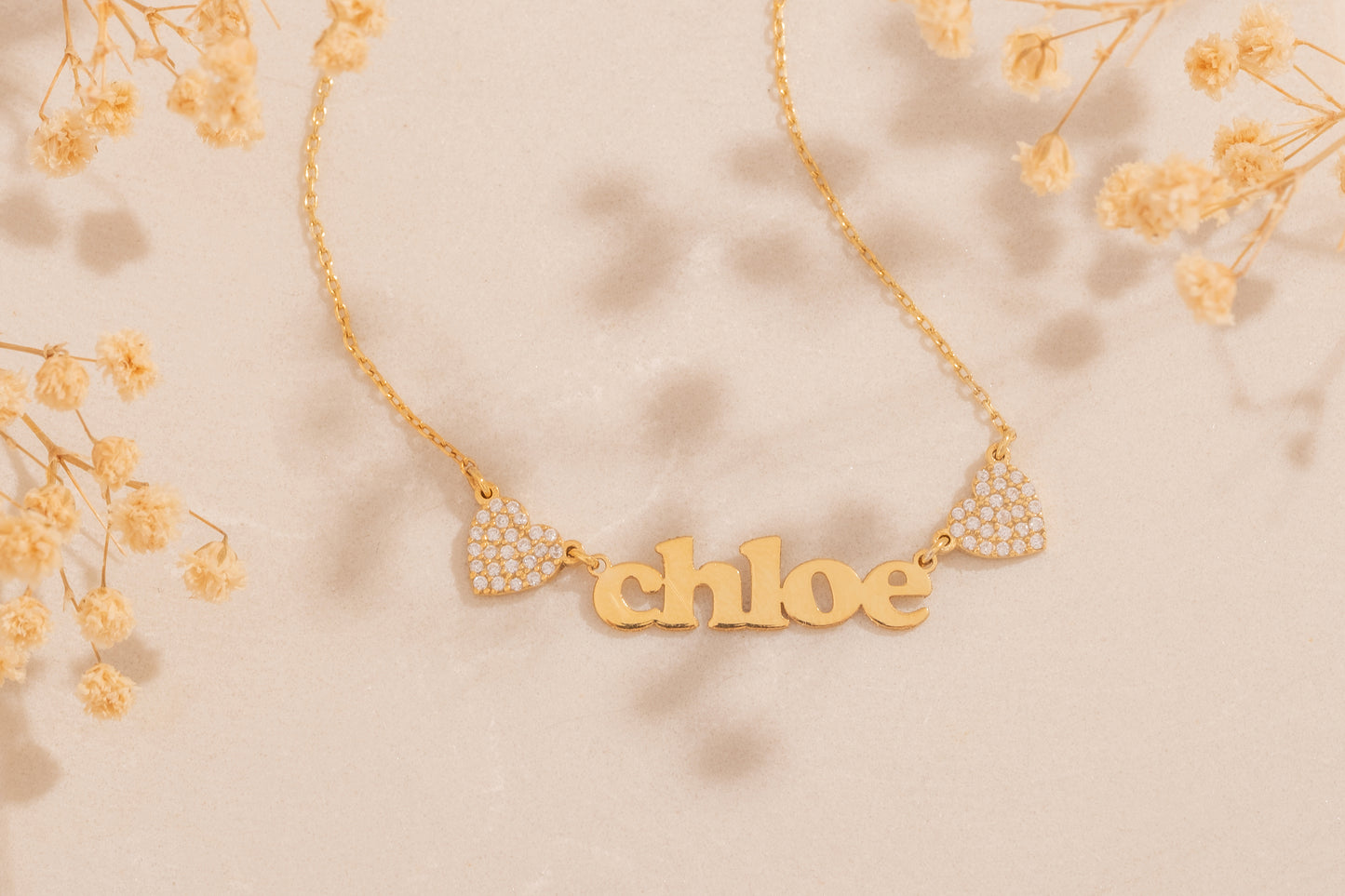 İki Taşlı Kalp Arası İsim Kolye | 925 Gümüş