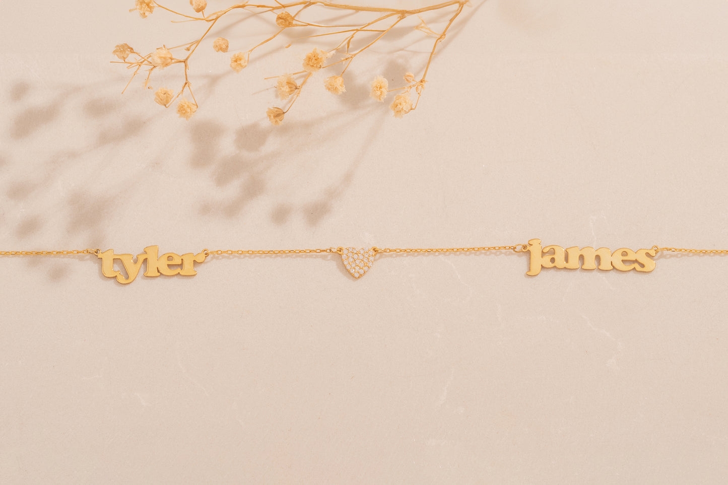 İki İsimli Kalpli Kolye | 14 Ayar Altın