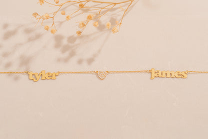 İki İsimli Kalpli Kolye | 14 Ayar Altın