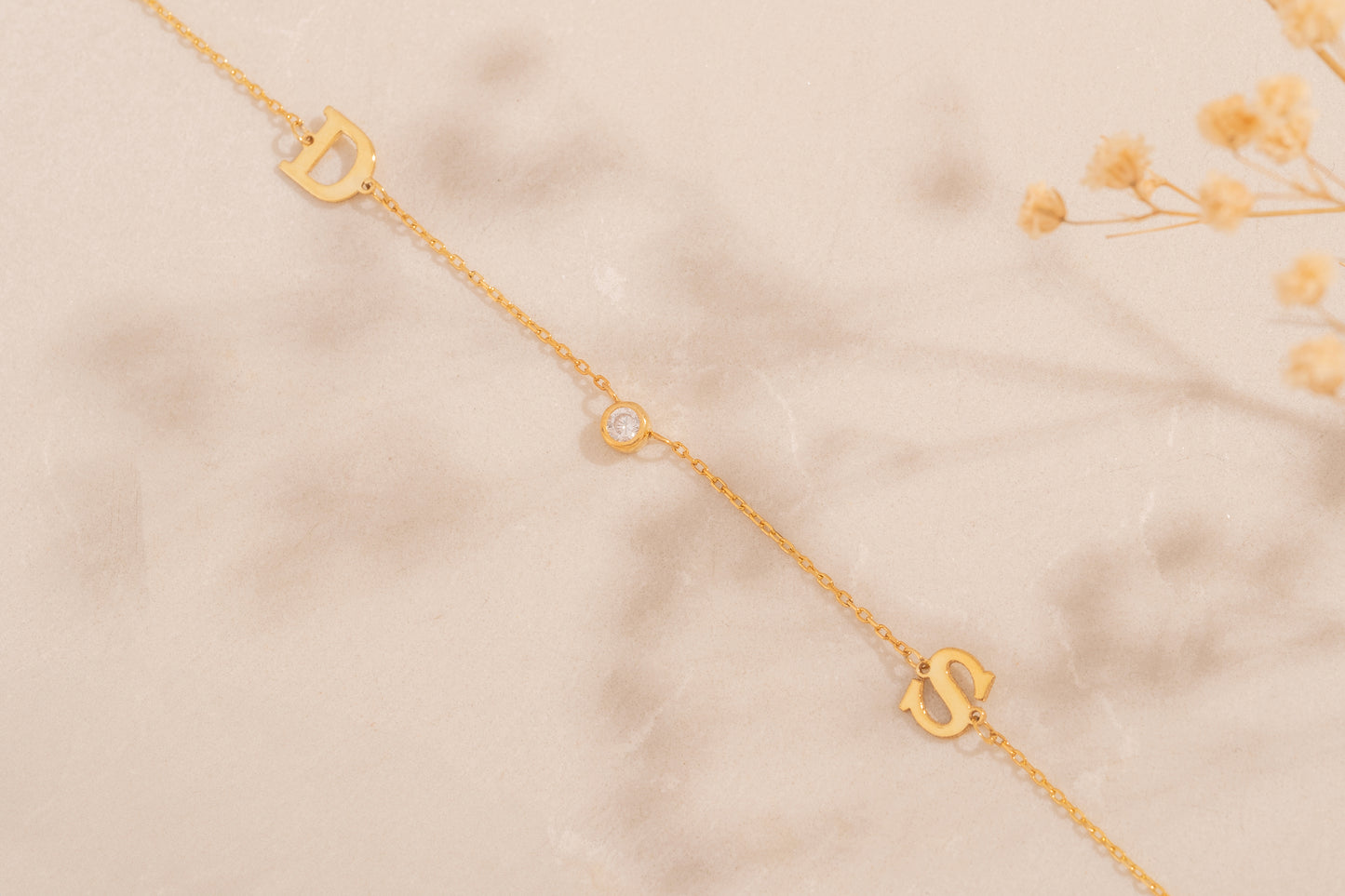 Tek Taşlı İki Harfli Zincir Kolye | 925 Gümüş