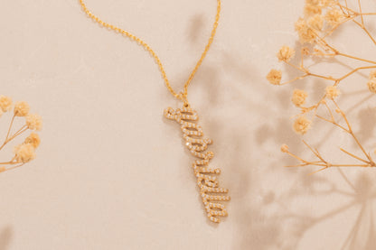 Zirkon Taşlı Dikey İsim Kolye | 925 Gümüş