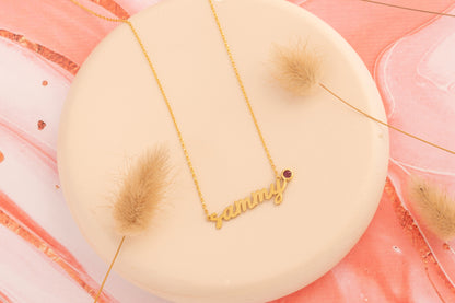 Doğum Taşlı İsim Kolye | 14 Ayar Altın