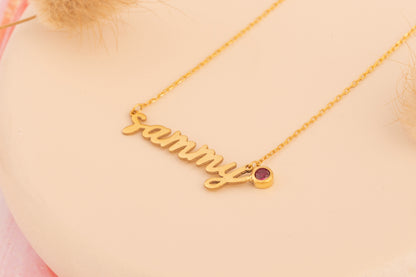 Doğum Taşlı İsim Kolye | 14 Ayar Altın