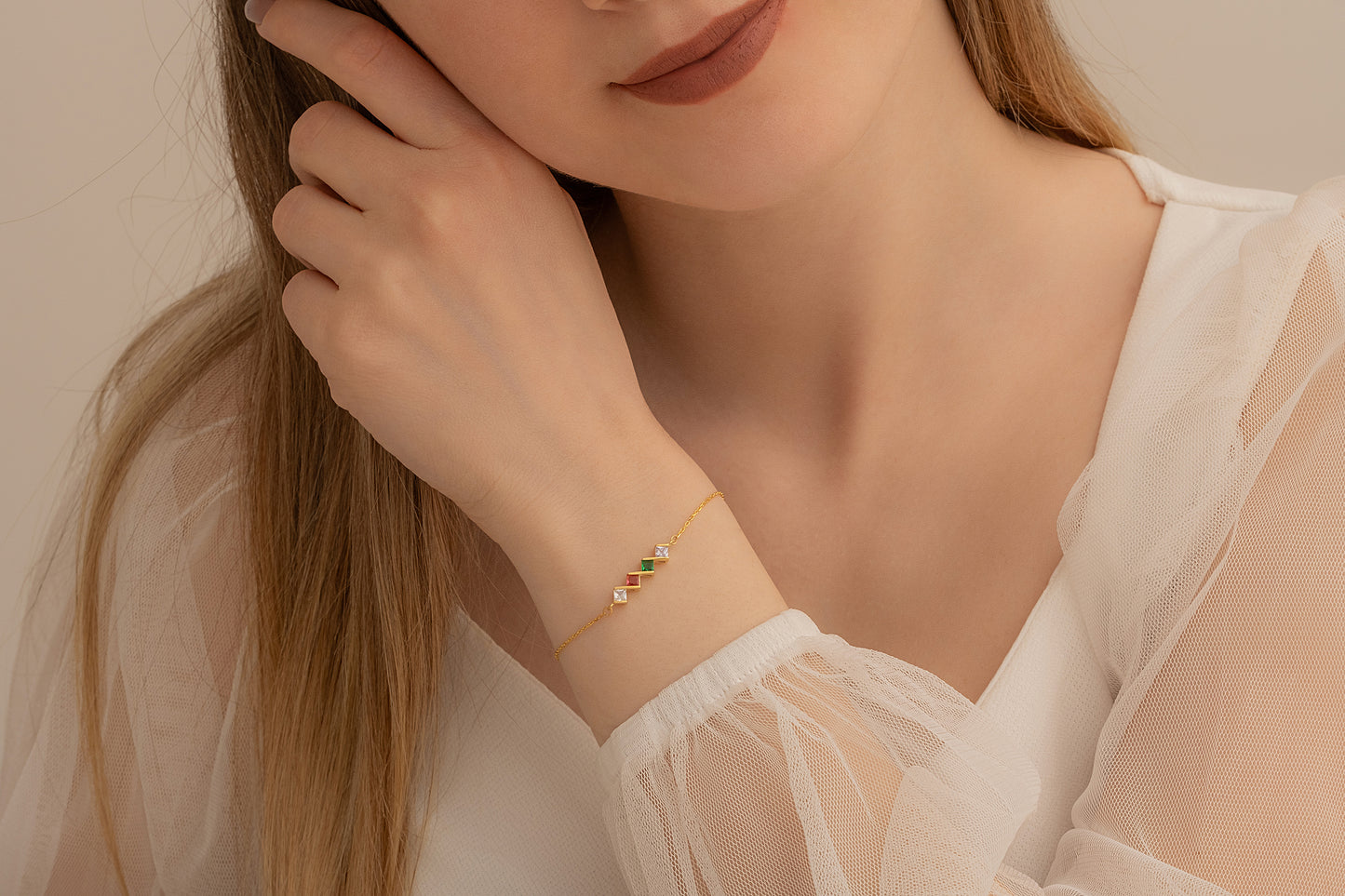 Doğum Taşlı Çapraz Bileklik | 14 Ayar Altın